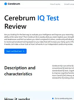 Інформаційний сайт про онлайн-тести Cerebrum IQ